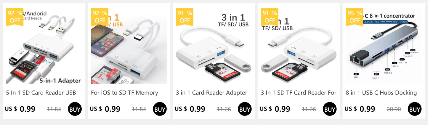 SD Card Reader 5-in-1 Lightning /Type C to USB 3.0/SD/TF Card Adapter Memory Card Reader for iPhone iPad MacBook Samsung Andro