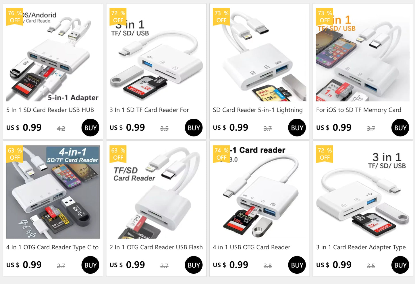 SD Card Reader 5-in-1 Lightning /Type C to USB 3.0/SD/TF Card Adapter Memory Card Reader for iPhone iPad MacBook Samsung Andro